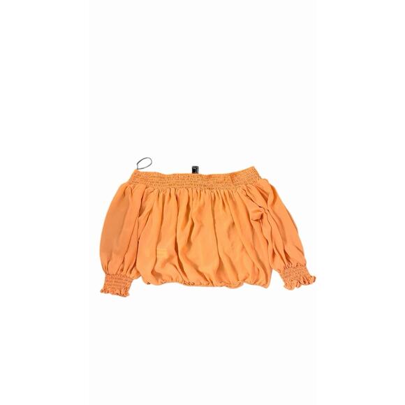 Forever 21 Tops - Forever 21 Orange Off-the-Shoulder Cropped Blouse Long Sleeve Sheer Y2K style
